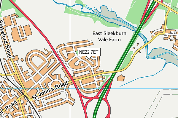 NE22 7ET map - OS VectorMap District (Ordnance Survey)