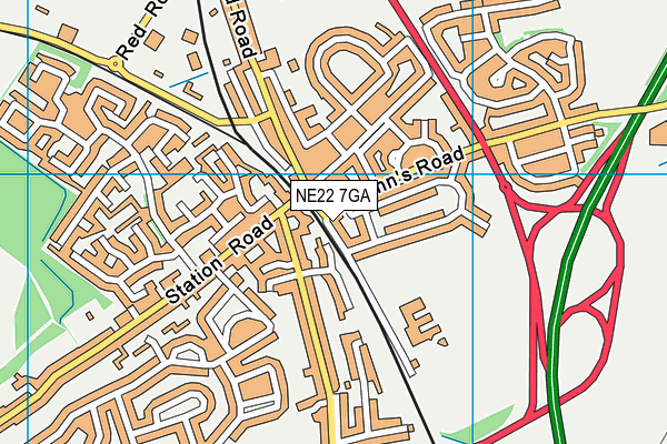 NE22 7GA map - OS VectorMap District (Ordnance Survey)