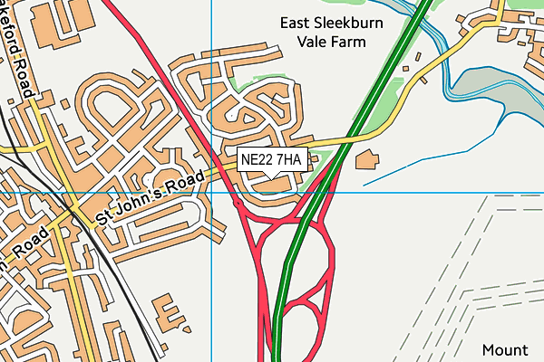 NE22 7HA map - OS VectorMap District (Ordnance Survey)