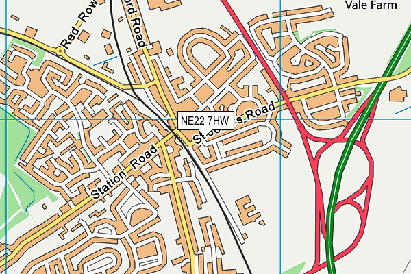 NE22 7HW map - OS VectorMap District (Ordnance Survey)