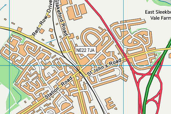 NE22 7JA map - OS VectorMap District (Ordnance Survey)