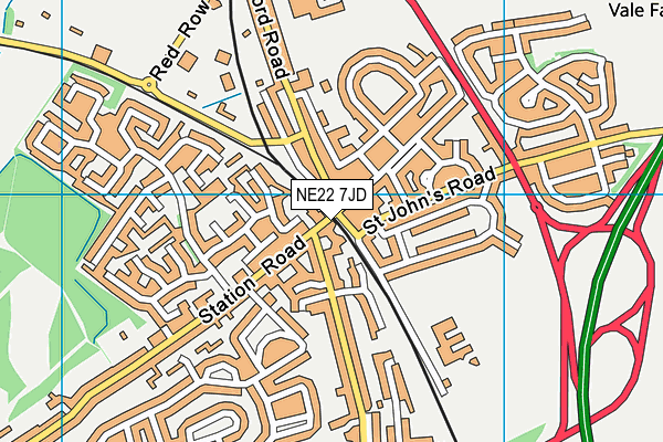 NE22 7JD map - OS VectorMap District (Ordnance Survey)
