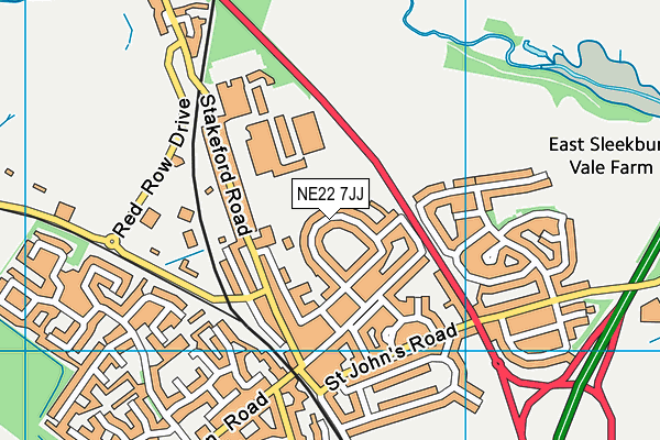 NE22 7JJ map - OS VectorMap District (Ordnance Survey)