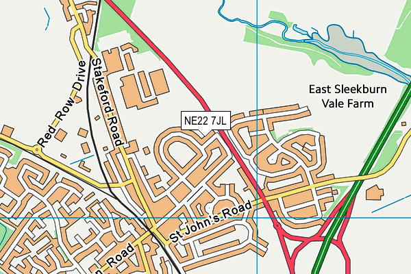 NE22 7JL map - OS VectorMap District (Ordnance Survey)
