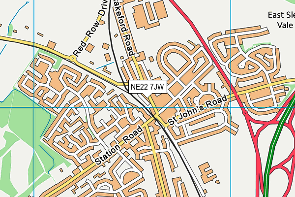 NE22 7JW map - OS VectorMap District (Ordnance Survey)