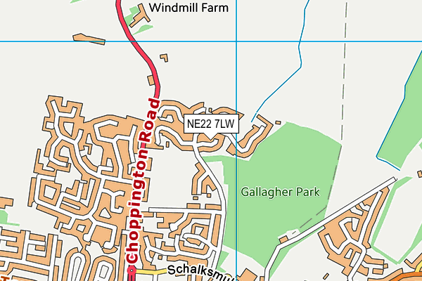 NE22 7LW map - OS VectorMap District (Ordnance Survey)