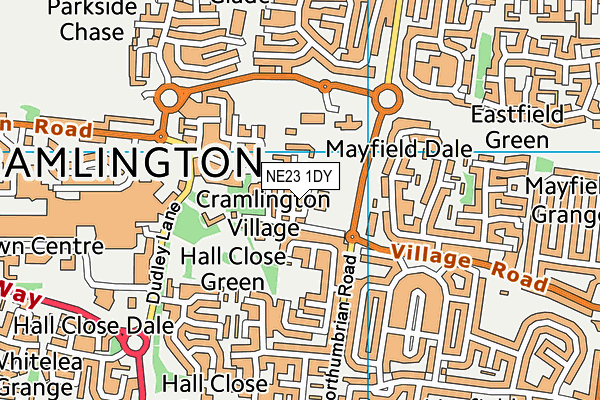 Cramlington Hillcrest School map (NE23 1DY) - OS VectorMap District (Ordnance Survey)
