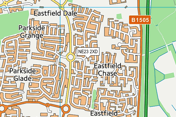 NE23 2XD map - OS VectorMap District (Ordnance Survey)