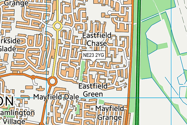 NE23 2YG map - OS VectorMap District (Ordnance Survey)