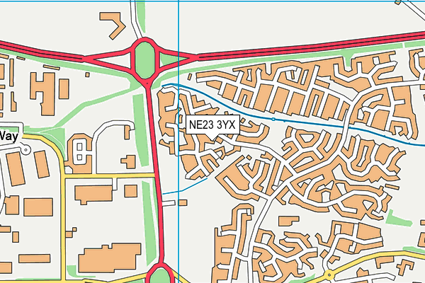NE23 3YX map - OS VectorMap District (Ordnance Survey)