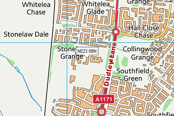 Sporting Club Cramlington map (NE23 6BN) - OS VectorMap District (Ordnance Survey)