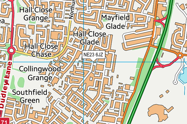 NE23 6JZ map - OS VectorMap District (Ordnance Survey)