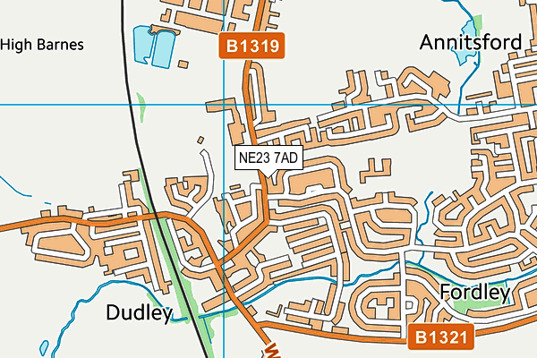 NE23 7AD map - OS VectorMap District (Ordnance Survey)