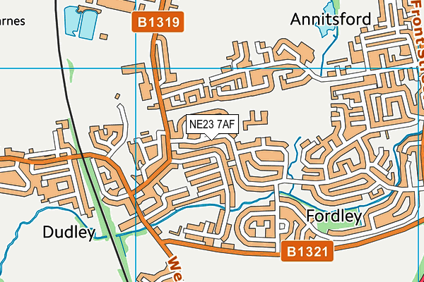 NE23 7AF map - OS VectorMap District (Ordnance Survey)