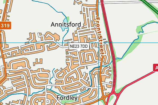 NE23 7DD map - OS VectorMap District (Ordnance Survey)