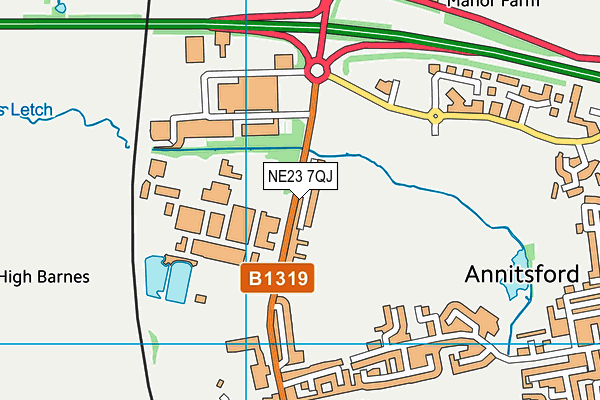 NE23 7QJ map - OS VectorMap District (Ordnance Survey)