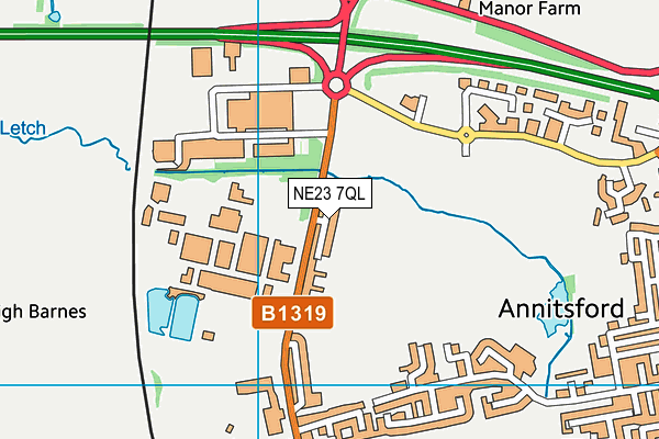 NE23 7QL map - OS VectorMap District (Ordnance Survey)