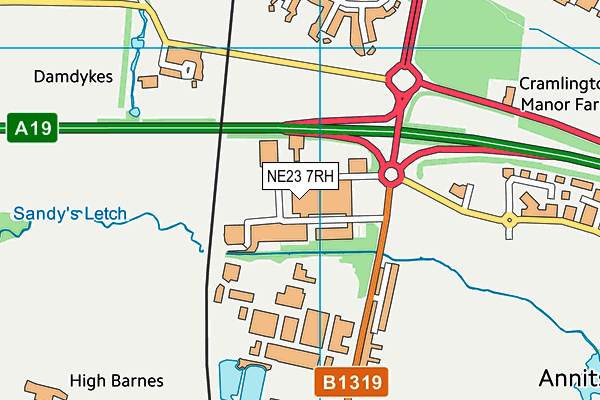 NE23 7RH map - OS VectorMap District (Ordnance Survey)