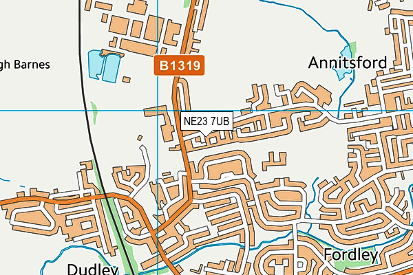 NE23 7UB map - OS VectorMap District (Ordnance Survey)