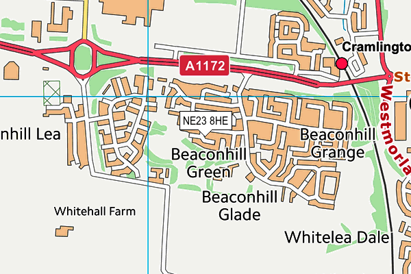 NE23 8HE map - OS VectorMap District (Ordnance Survey)