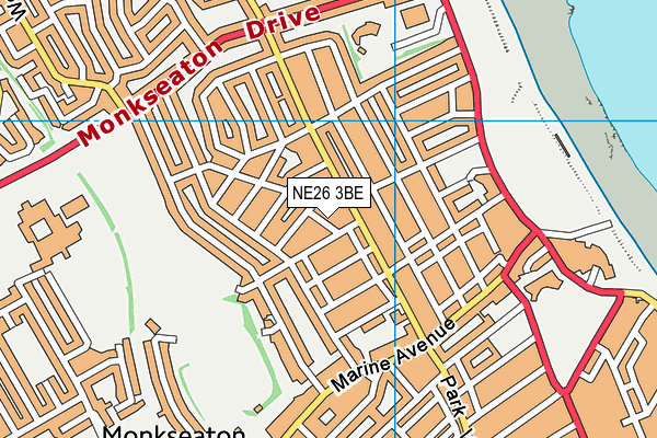 NE26 3BE map - OS VectorMap District (Ordnance Survey)