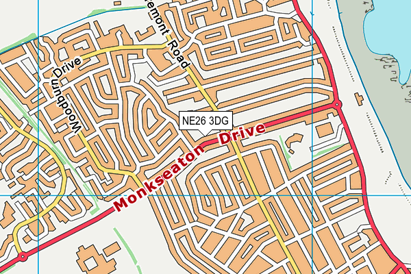 NE26 3DG map - OS VectorMap District (Ordnance Survey)