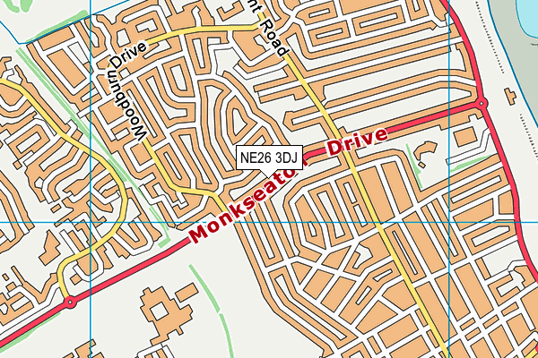 NE26 3DJ map - OS VectorMap District (Ordnance Survey)