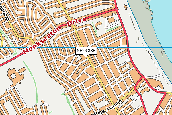 NE26 3SF map - OS VectorMap District (Ordnance Survey)