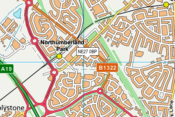 NE27 0BP map - OS VectorMap District (Ordnance Survey)