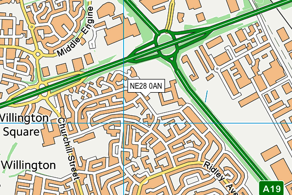 NE28 0AN map - OS VectorMap District (Ordnance Survey)