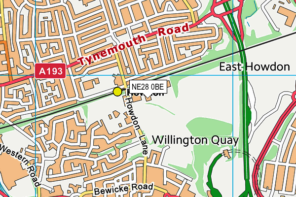NE28 0BE map - OS VectorMap District (Ordnance Survey)