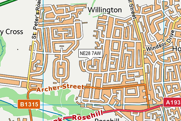NE28 7AW map - OS VectorMap District (Ordnance Survey)