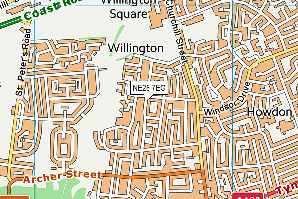 NE28 7EG map - OS VectorMap District (Ordnance Survey)