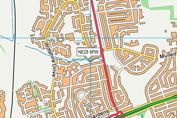 NE28 8PW map - OS VectorMap District (Ordnance Survey)