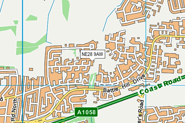 NE28 9AW map - OS VectorMap District (Ordnance Survey)
