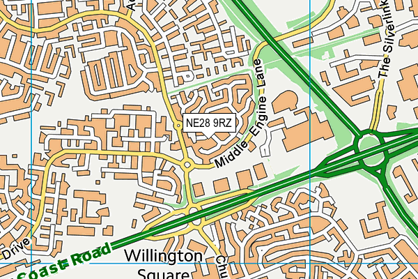 NE28 9RZ map - OS VectorMap District (Ordnance Survey)