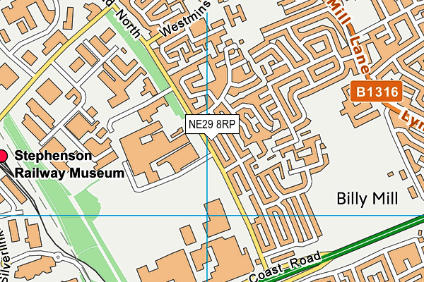 NE29 8RP map - OS VectorMap District (Ordnance Survey)