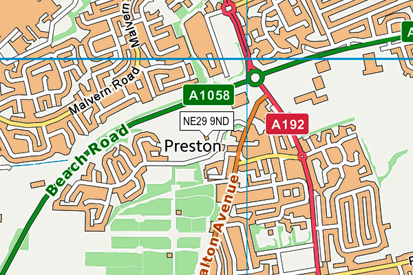 Preston Playing Fields map (NE29 9ND) - OS VectorMap District (Ordnance Survey)