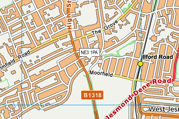 NE3 1PA map - OS VectorMap District (Ordnance Survey)