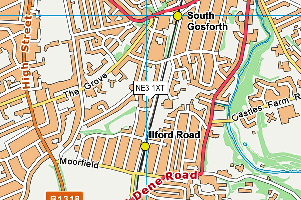 NE3 1XT map - OS VectorMap District (Ordnance Survey)