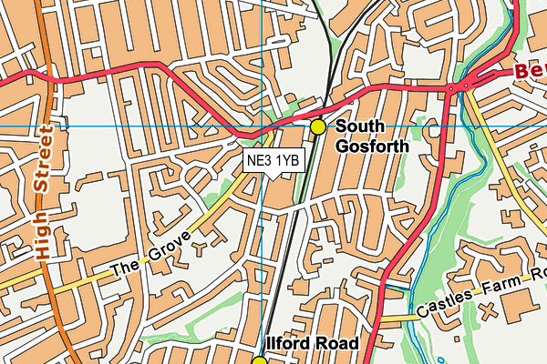 NE3 1YB map - OS VectorMap District (Ordnance Survey)