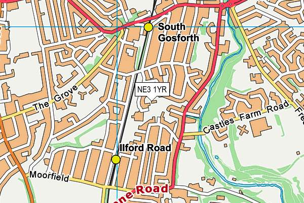 NE3 1YR map - OS VectorMap District (Ordnance Survey)