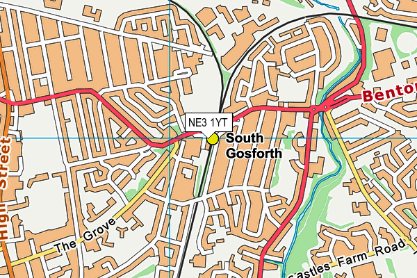 NE3 1YT map - OS VectorMap District (Ordnance Survey)