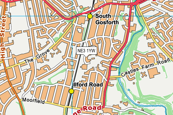 NE3 1YW map - OS VectorMap District (Ordnance Survey)