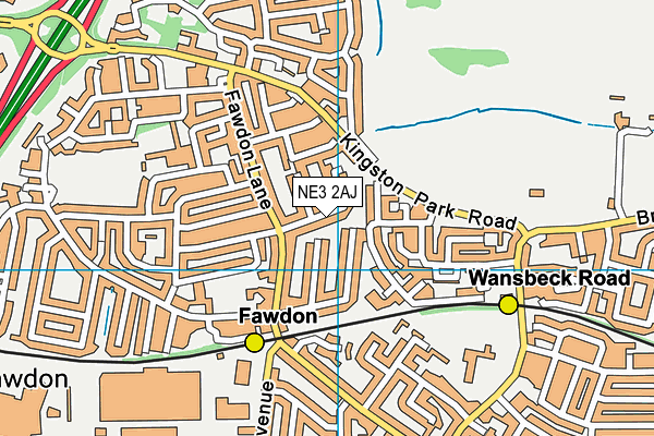 NE3 2AJ map - OS VectorMap District (Ordnance Survey)
