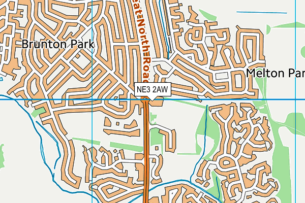 NE3 2AW map - OS VectorMap District (Ordnance Survey)
