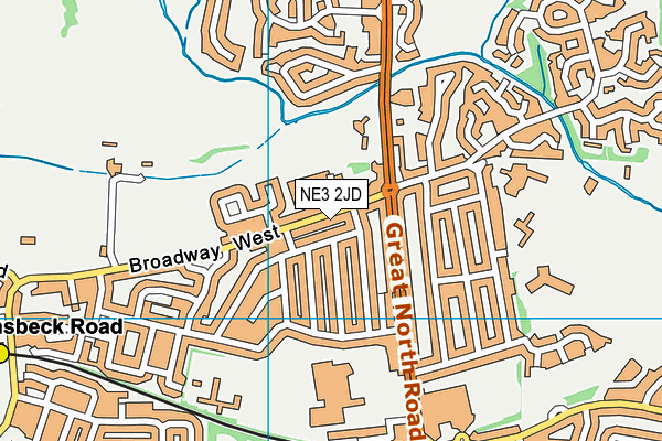 NE3 2JD map - OS VectorMap District (Ordnance Survey)