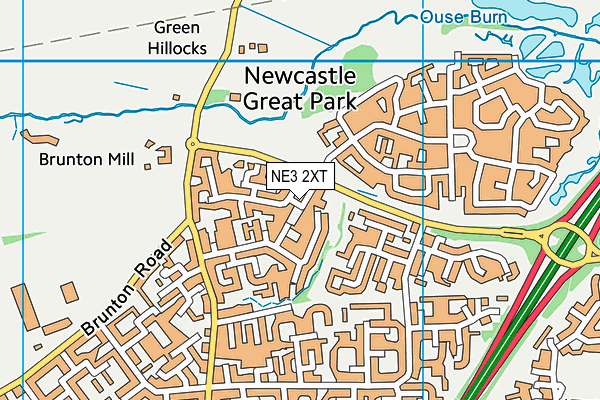 NE3 2XT map - OS VectorMap District (Ordnance Survey)