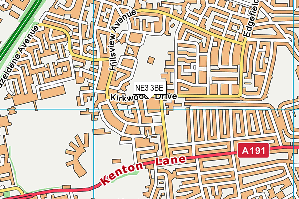 NE3 3BE map - OS VectorMap District (Ordnance Survey)