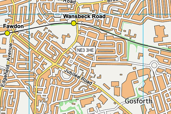 NE3 3HE map - OS VectorMap District (Ordnance Survey)